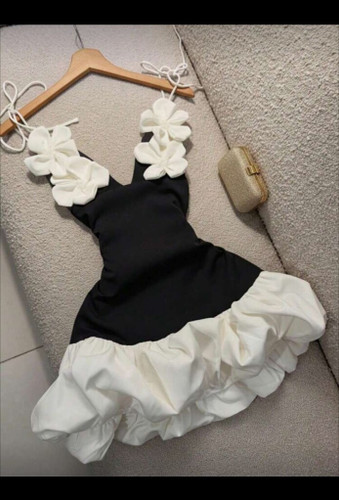 لباس کوتاه مجلسی زنانه گل سه بعدی